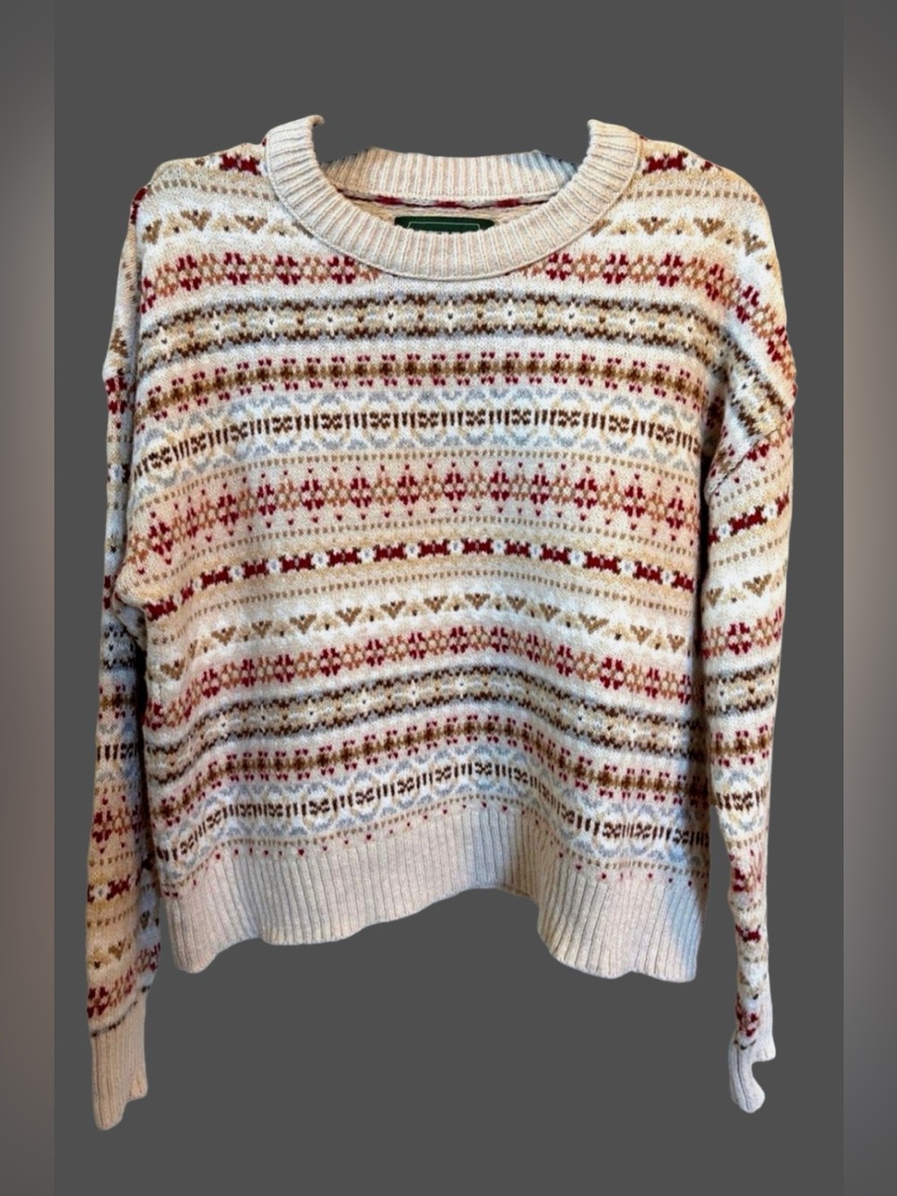American Eagle Fair Isle Sweater M Cream Rust Brown Fall Nordic Pullover Autumn